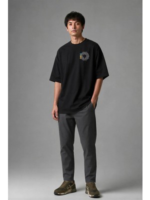 Posh Cabal G02064 Baskılı Oversize Siyah Erkek T-Shirt