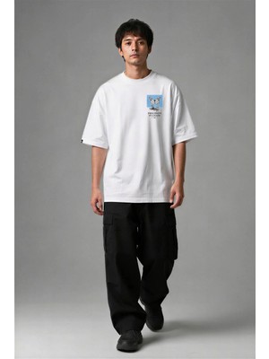 Posh Cabal G03133 Baskılı Oversize Beyaz Erkek T-Shirt