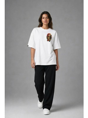 Posh Cabal G02073 Baskılı Oversize Beyaz Kadın T-Shirt