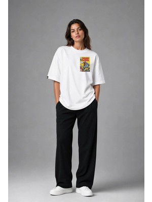 Posh Cabal G02131 Baskılı Oversize Beyaz Kadın T-Shirt