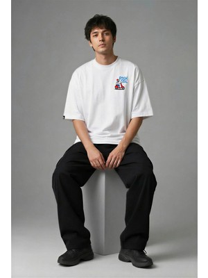 Posh Cabal G02120 Baskılı Oversize Beyaz Erkek T-Shirt
