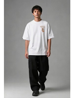 Posh Cabal G02078 Baskılı Oversize Beyaz Erkek T-Shirt
