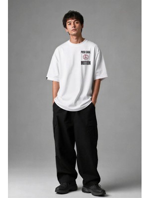 Posh Cabal G03101 Baskılı Oversize Beyaz Erkek T-Shirt