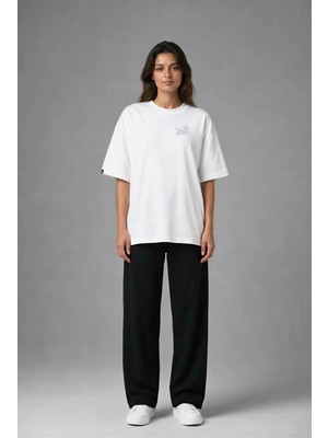 Posh Cabal G03072 Baskılı Oversize Beyaz Kadın T-Shirt