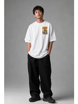 Posh Cabal G02131 Baskılı Oversize Beyaz Erkek T-Shirt