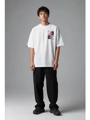 Posh Cabal G03002 Baskılı Oversize Beyaz Erkek T-Shirt