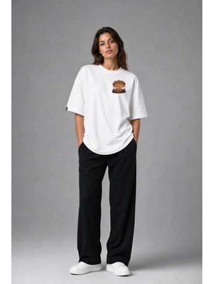Posh Cabal G02071 Baskılı Oversize Beyaz Kadın T-Shirt