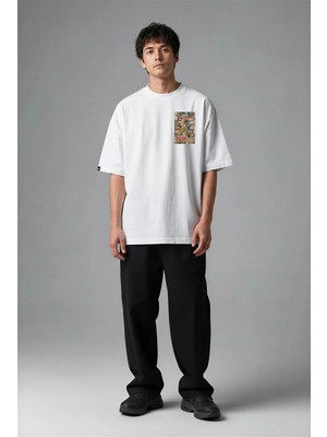 Posh Cabal G02052 Baskılı Oversize Beyaz Erkek T-Shirt
