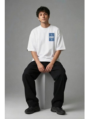 Posh Cabal G03085 Baskılı Oversize Beyaz Erkek T-Shirt