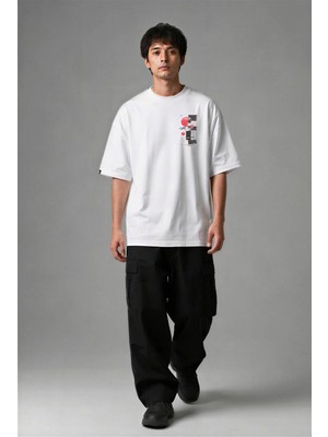 Posh Cabal G02133 Baskılı Oversize Beyaz Erkek T-Shirt