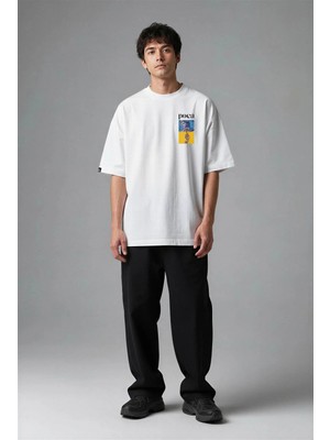 Posh Cabal G03097 Baskılı Oversize Beyaz Erkek T-Shirt