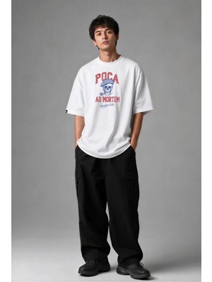 Posh Cabal F03106 Baskılı Oversize Beyaz Erkek T-Shirt