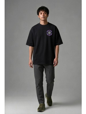 Posh Cabal G02093 Baskılı Oversize Siyah Erkek T-Shirt