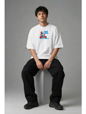 Posh Cabal F03070 Baskılı Oversize Beyaz Erkek T-Shirt