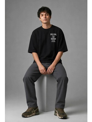 Posh Cabal G01130 Baskılı Oversize Siyah Erkek T-Shirt