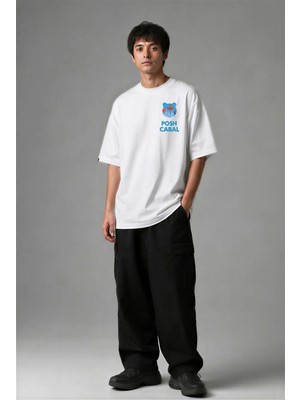 Posh Cabal G02059 Baskılı Oversize Beyaz Erkek T-Shirt