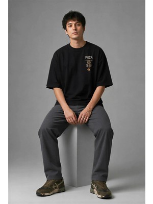 Posh Cabal G01065 Baskılı Oversize Siyah Erkek T-Shirt