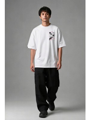 Posh Cabal G02138 Baskılı Oversize Beyaz Erkek T-Shirt