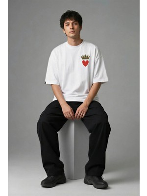 Posh Cabal G02110 Baskılı Oversize Beyaz Erkek T-Shirt
