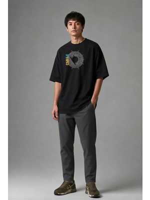 Posh Cabal F02064 Baskılı Oversize Siyah Erkek T-Shirt