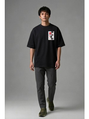 Posh Cabal G02133 Baskılı Oversize Siyah Erkek T-Shirt