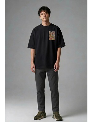Posh Cabal G02052 Baskılı Oversize Siyah Erkek T-Shirt