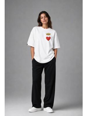 Posh Cabal G02111 Baskılı Oversize Beyaz Kadın T-Shirt