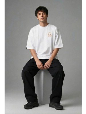 Posh Cabal G02115 Baskılı Oversize Beyaz Erkek T-Shirt