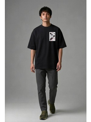 Posh Cabal G02138 Baskılı Oversize Siyah Erkek T-Shirt