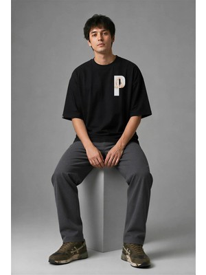 Posh Cabal G02115 Baskılı Oversize Siyah Erkek T-Shirt