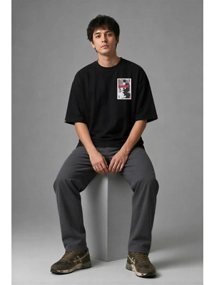 Posh Cabal G02135 Baskılı Oversize Siyah Erkek T-Shirt
