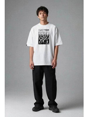 Posh Cabal F03117 Baskılı Oversize Beyaz Erkek T-Shirt