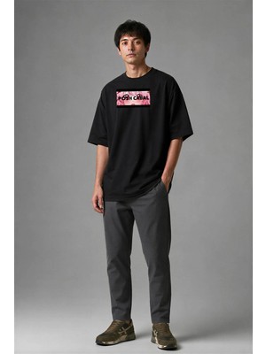 Posh Cabal F02099 Baskılı Oversize Siyah Erkek T-Shirt