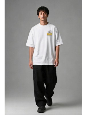 Posh Cabal G03018 Baskılı Oversize Beyaz Erkek T-Shirt