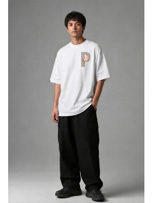 Posh Cabal G02114 Baskılı Oversize Beyaz Erkek T-Shirt