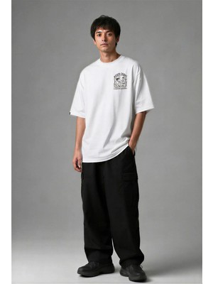 Posh Cabal G03079 Baskılı Oversize Beyaz Erkek T-Shirt