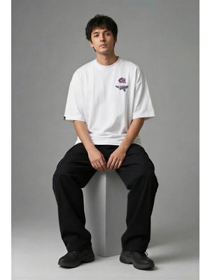 Posh Cabal G02100 Baskılı Oversize Beyaz Erkek T-Shirt
