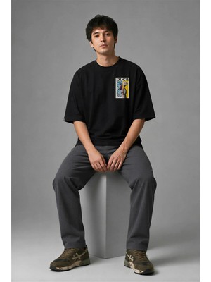 Posh Cabal G02085 Baskılı Oversize Siyah Erkek T-Shirt