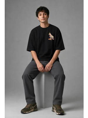 Posh Cabal G02140 Baskılı Oversize Siyah Erkek T-Shirt