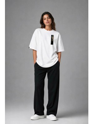 Posh Cabal G02141 Baskılı Oversize Beyaz Kadın T-Shirt