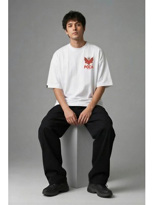Posh Cabal G03110 Baskılı Oversize Beyaz Erkek T-Shirt
