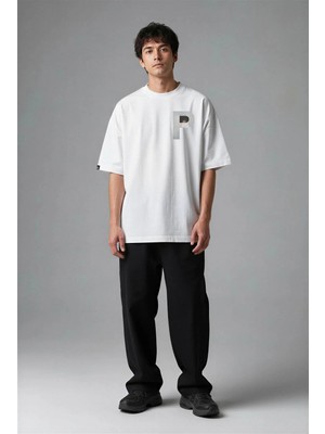 Posh Cabal G02112 Baskılı Oversize Beyaz Erkek T-Shirt