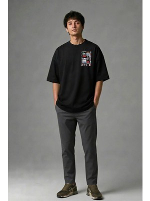 Posh Cabal G01046 Baskılı Oversize Siyah Erkek T-Shirt