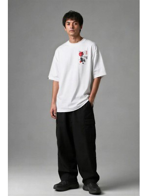 Posh Cabal G02134 Baskılı Oversize Beyaz Erkek T-Shirt