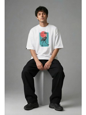 Posh Cabal F02125 Baskılı Oversize Beyaz Erkek T-Shirt