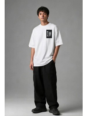 Posh Cabal G03124 Baskılı Oversize Beyaz Erkek T-Shirt
