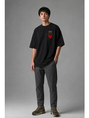 Posh Cabal G02109 Baskılı Oversize Siyah Erkek T-Shirt