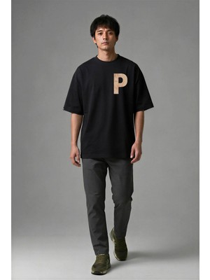 Posh Cabal G02118 Baskılı Oversize Siyah Erkek T-Shirt
