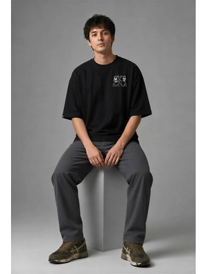 Posh Cabal G01090 Baskılı Oversize Siyah Erkek T-Shirt