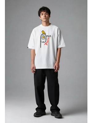 Posh Cabal F03037 Baskılı Oversize Beyaz Erkek T-Shirt